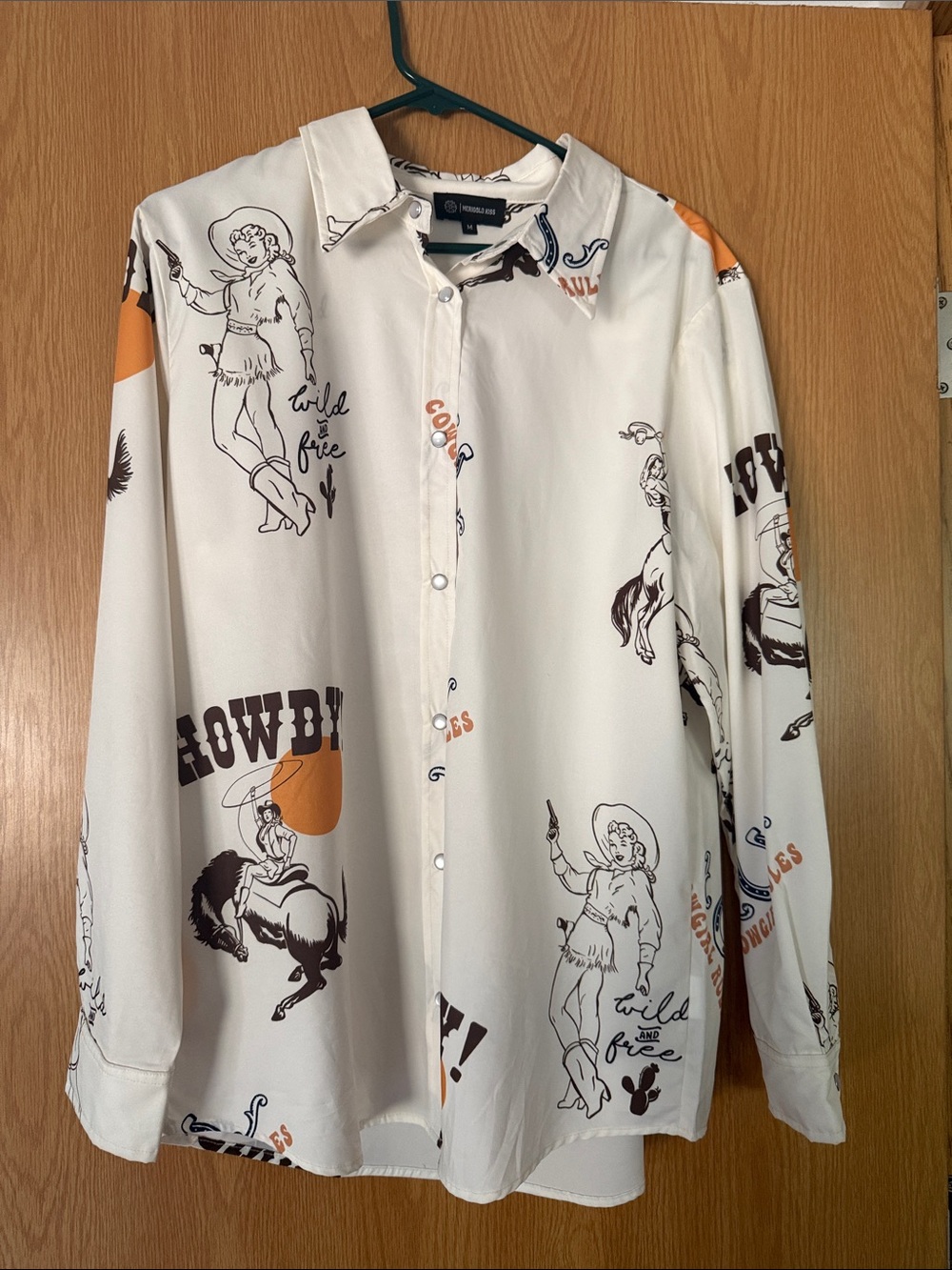 Men's White Cowboy Print Button-Up Shirt